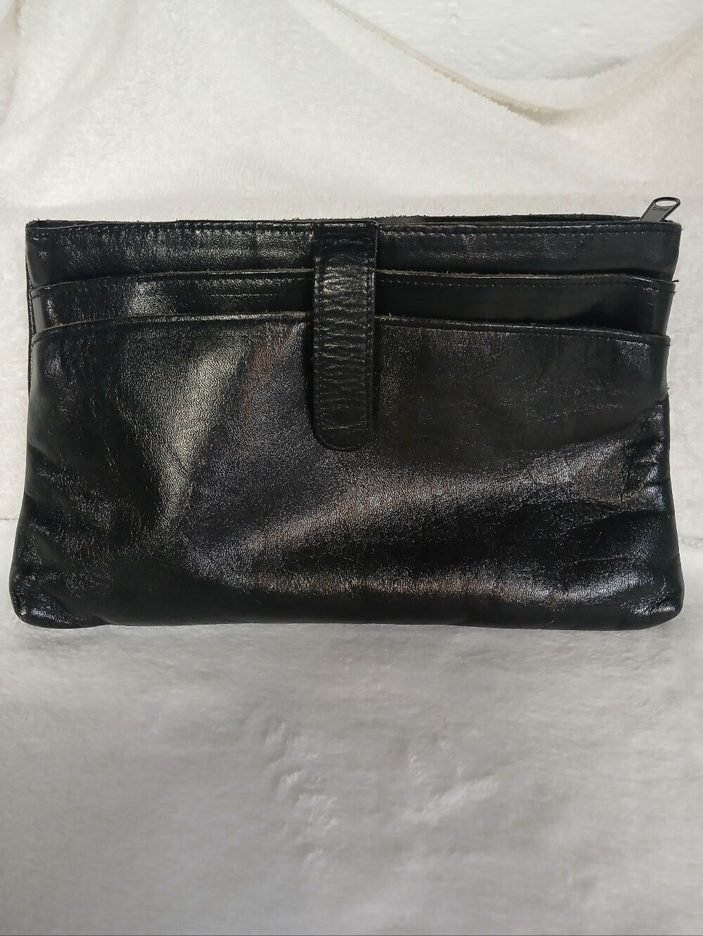 Vintage Contessa genuine black leather purse with zipper top (no strap)